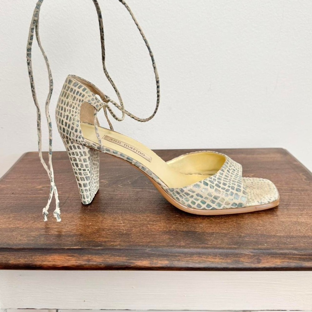 Vintage 90s ankle lace up heel AS IS Ann Marino Size 9 croc reptile peep toe